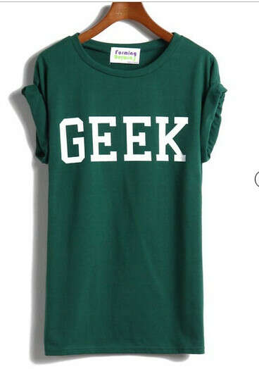 Green Short Sleeve GEEK Print T-shirt