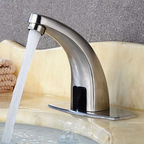 Sensor Brushed Steel Free Standing Hands free One Hole Bathroom Sink Faucet– FaucetSuperDeal.com