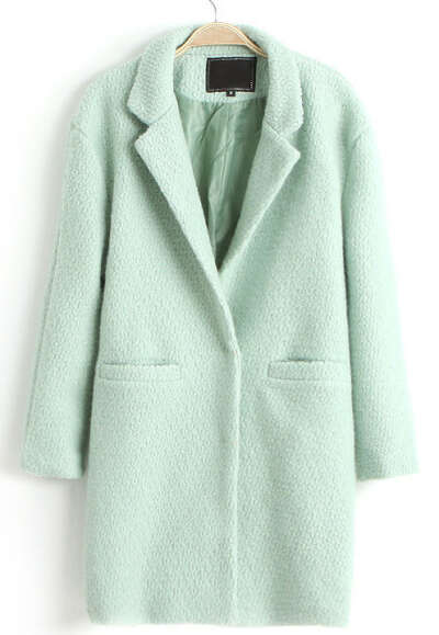 Mint Green Lapel Double Pocket Longline Wool Coat