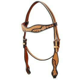 BASKETWEAVE AND FLORAL TOOLED BROWBAND HEADSTALL