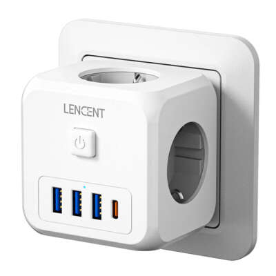 Сетевой фильтр LENCENT с 3 розетками переменного тока + 3 USB-порта для зарядки + 1 Type C 5 в а адаптер 7 в 1