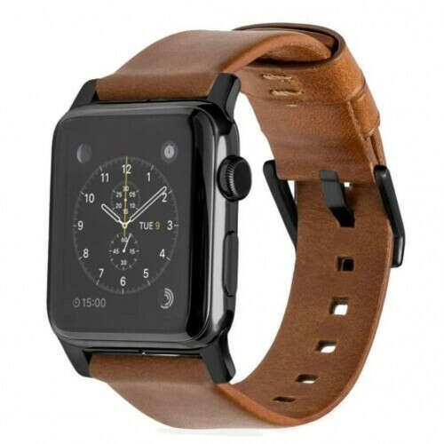 Horween Modern Leather Strap for Apple Watch 38mm - Rustic Brown (Black hardware)