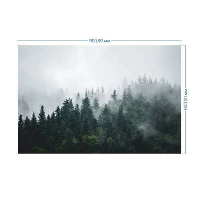 Постер для интреьера "Мистический лес с туманом в горах" 90х60 см