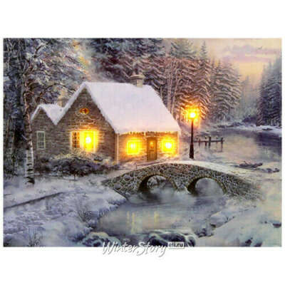 Картина с подсветкой (батарейки): дом зимой (НЕ рождество)