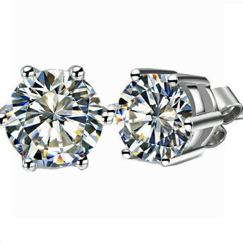 AUSTRIAN CRYSTAL AAA 6 CLAW EARRINGS STUD WHITE GOLD PLATED STERLING 925 SILVER