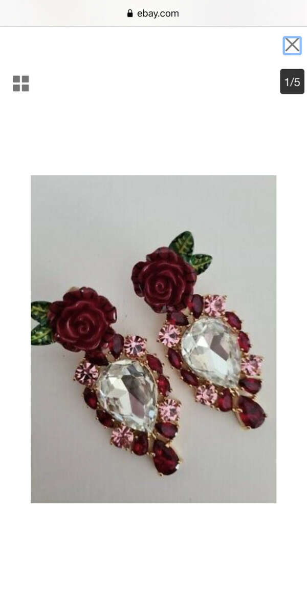 DOLCE & GABBANA RUNWAY Red rose Baroque Crystal Clips earrings