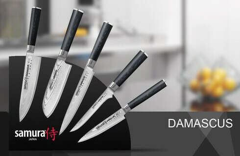 Набор из 5 кухонных стальных ножей и магнитной подставки Samura Damascus SKD-006/G-10
