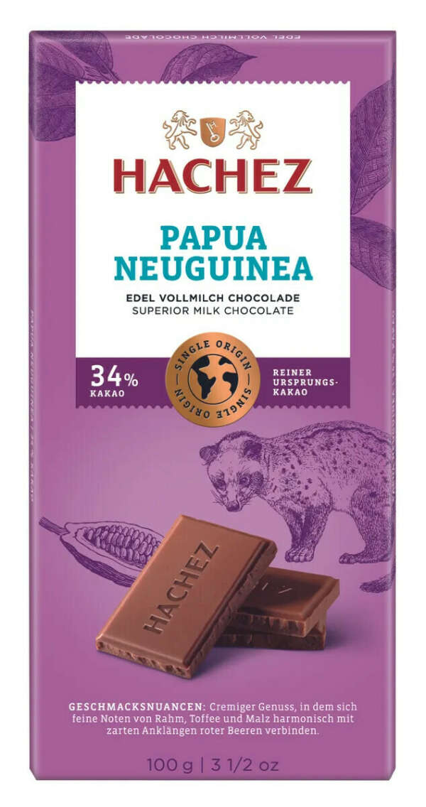 Немецкий премиальный молочный шоколад Hachez "Papua Neuguinea" 34% какао, нетто 100г