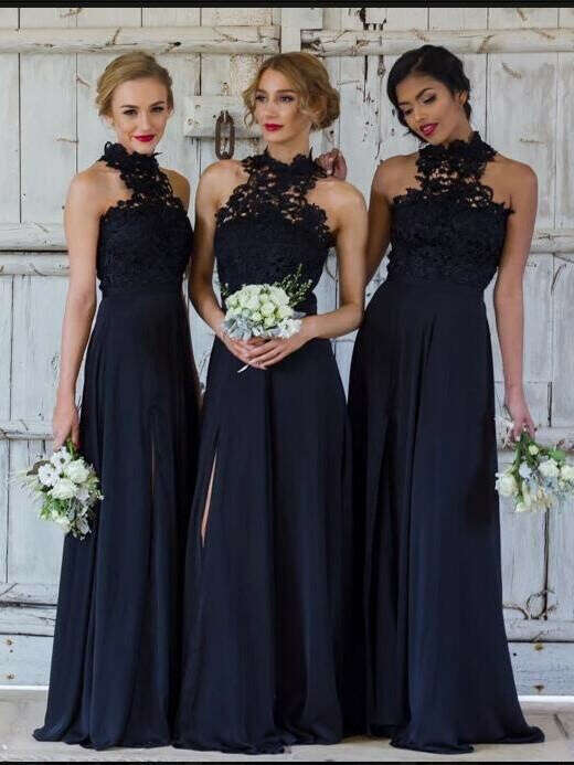 A-line Bridesmaid Dresses Dark Navy Long Bridesmaid Dresses kmy523