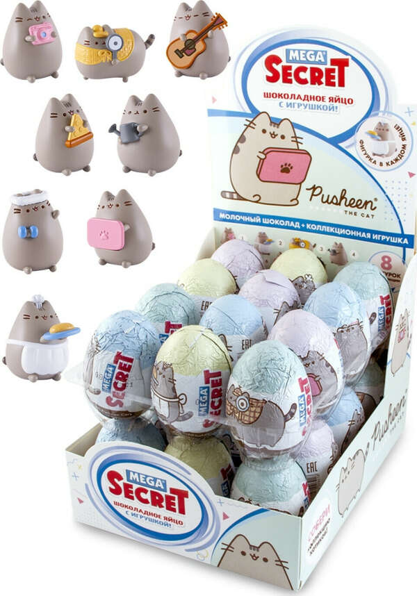 Шоколадное яйцо Сладкая Сказка Pusheen, с коллекционной игрушкой, блок 24 шт, 480 г