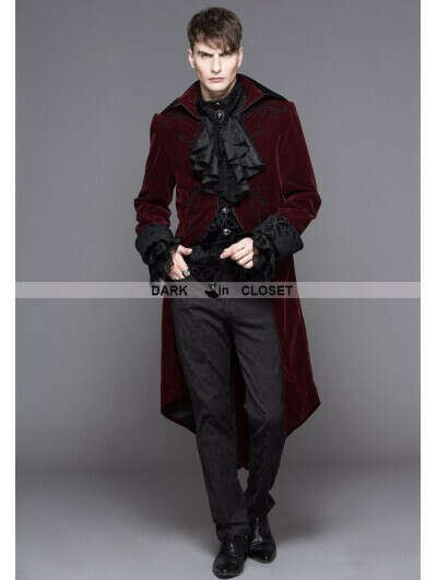 Devil Fashion Wine Red Gothic Palace Style Long Coat for Men