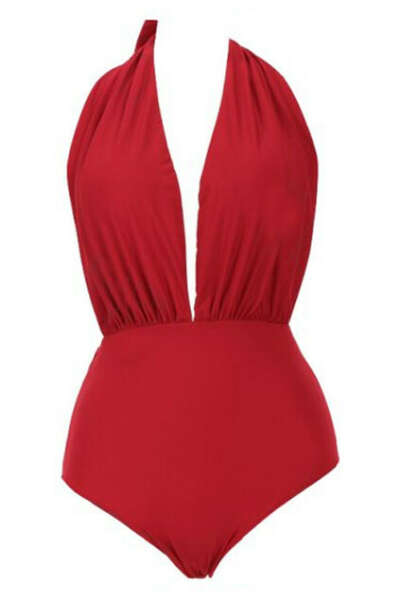 Halter Top Pleated Red Bikini
