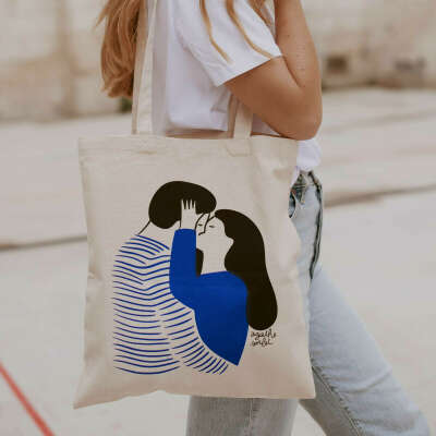 Blue Stripes Love Tote Bag