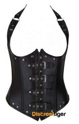 COFFEE FAUX LEATHER UNDERBUST CORSET HALTER