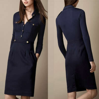 The new autumn and winter 2014 women&#039;s single breasted lapel temperament Slim long sleeved dress free shipping S, M, L-in Dresses from Apparel & Accessories on Aliexpress.com