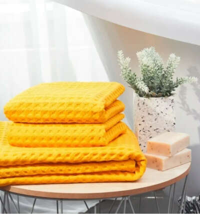 Набор вафельных полотенец. Желтые.