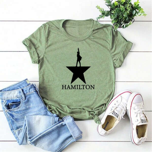 Зеленая футболка с принтом по мюзиклу Hamilton (размер M-L)