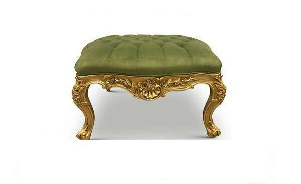 Cardére,French Style, Gold Leaf, Tufted Pistachio green Velvet ,Ottoman