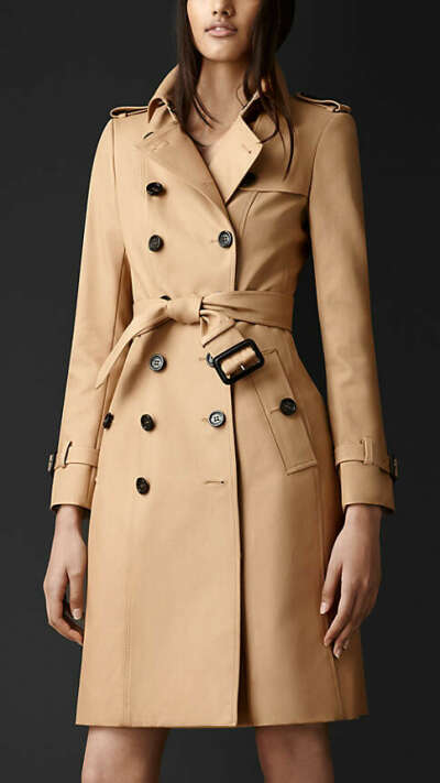 Trench-coat long en gabardine de coton