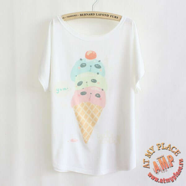 Белая футболка "Панда-мороженое"