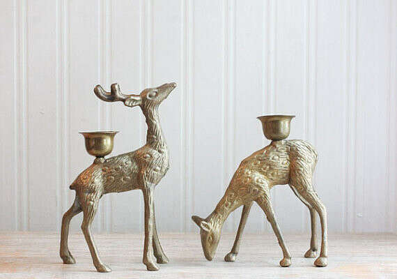 Deer Brass Candlesticks