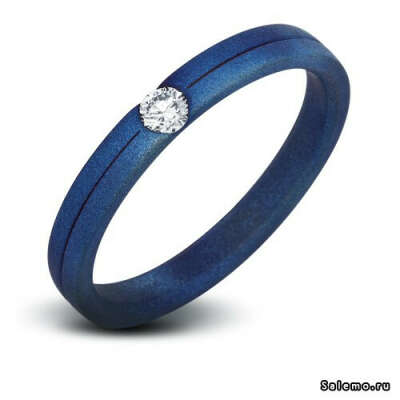 Синее кольцо из титана с бриллиантом