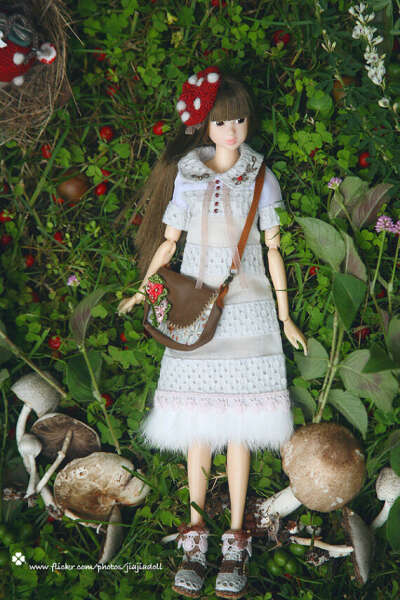 jiajiadoll- light grey flower hand embroider fur dress for momoko