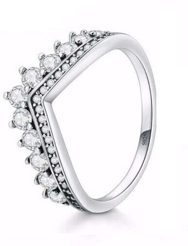 925 Sterling Silver Princess Tiara Crown Promise Ring