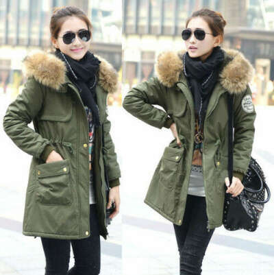 Women Thicken Warm Fur Hoodie Winter Coat Ladies Slim Zip Parka Overcoat Jacket