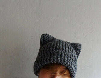 Knit Cat Ear Hat, Cat Ear Beanie, Gray Cat Beanie