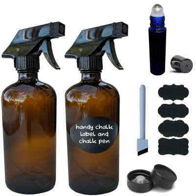 16 OZ Amber Glass Spray Bottles w/Labels (2-Pack) w/Mist and Stream Settings