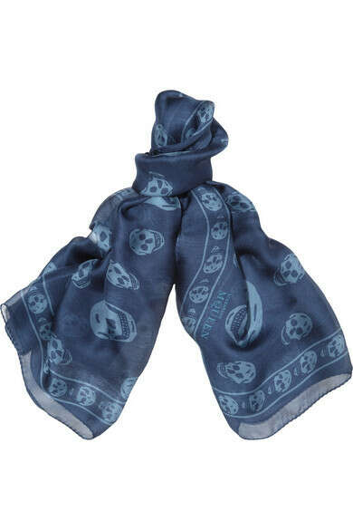Skull-print silk-chiffon scarf
