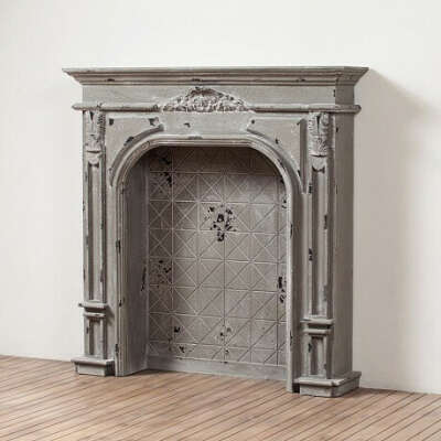 Wooden Fire Place Grey Patina