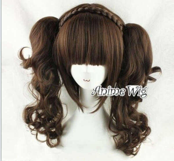 Lolita Long Dark Brown Anime Cosplay Hair Wig With Braid + Two Curly Ponytails  | eBay