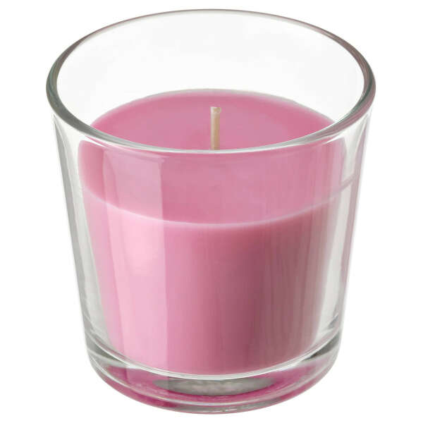 SINNLIG СИНЛИГ Ароматическая свеча в стакане, Вишневый/ярко-розовый, 7.5 см - IKEA