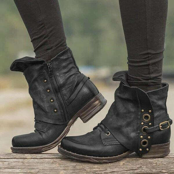 Women Motor Casual Chunky Heel Pu Zipper Spring/Fall Ankle Boots