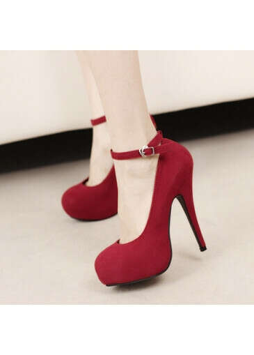 Vogue Round Toe Platform Red Suede Ankle Strap Stiletto Heel Pumps