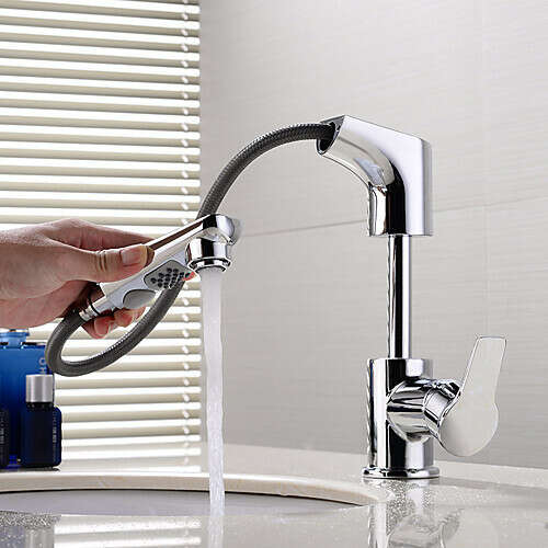 New Design Pullout Spray Rotatable Chrome Deck Mounted Kitchen Faucet– FaucetSuperDeal.com