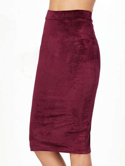 Бордовая модная юбка-карандаш
