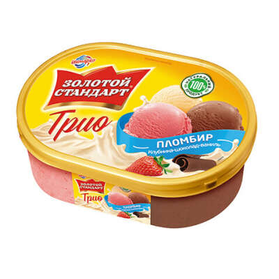 Мороженое «Золотой Стандарт Трио» — клубника, шоколад, ваниль  500г