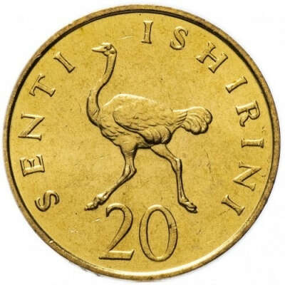 Монета Танзания, 20 сенти, 1981г. Страус