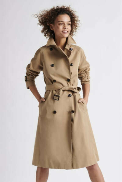 Belted cotton canvas trench
