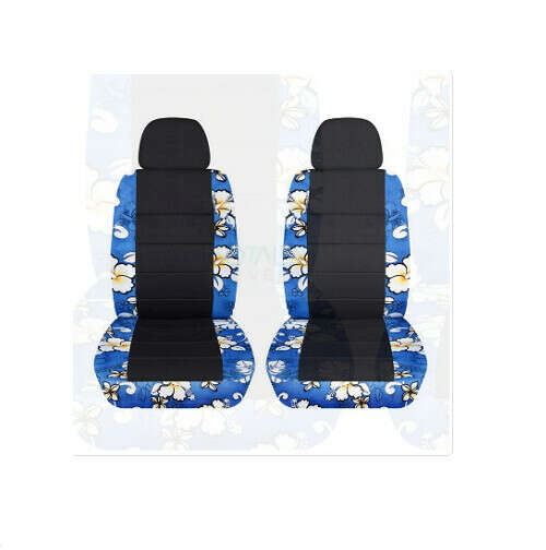 Hawaiian Print and Black Car Seat Covers with 2 Separate Headrest Covers - Front