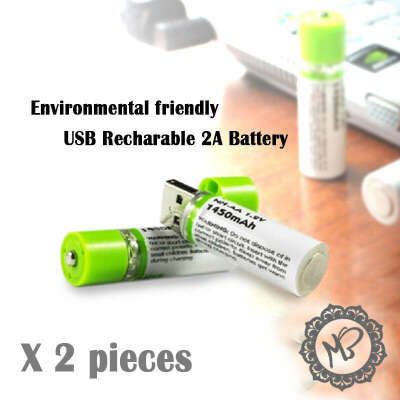 Environmental USB Rechargeable AA 2A Battery 1450mH x 2 pieces