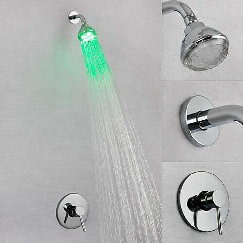 Contemporary LED Chrome Wall Mounted Brass Valve Rain Shower Faucet – FaucetSuperDeal.com