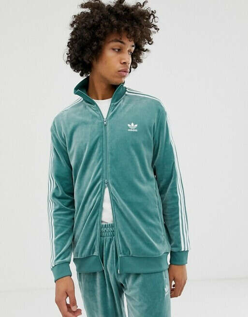 Зеленая велюровая спортивная куртка adidas Originals