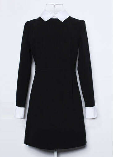 OL Style Turndown Collar Back Zipper Skinny Shirt Dress Black