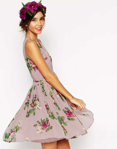 ASOS WEDDING Lilac Floral Skater Mini Dress