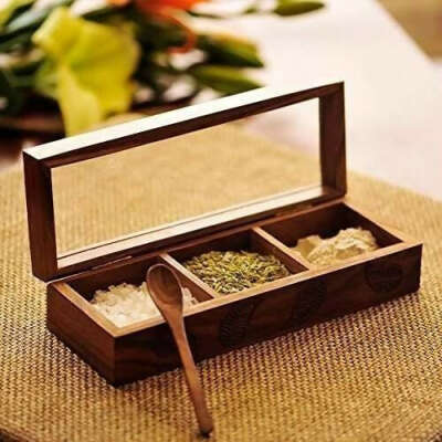 Premium Wood Handcrafted Spice Box/Serve Ware Containers