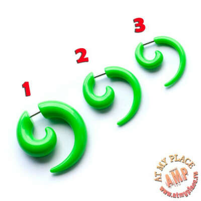 Зеленая серьга-обманка "Спираль" - разный размер